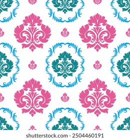 Damask seamless pattern element. Vector classical luxury old fashioned damask ornament, royal victorian seamless texture for wallpapers, textile, wrapping. Vintage exquisite floral baroque template
