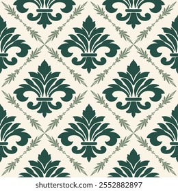 Damask seamless pattern element. Vector classical luxury old fashioned damask ornament, royal victorian seamless texture for wallpapers, textile, wrapping. Vintage exquisite floral baroque template.