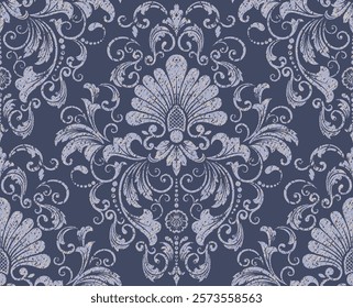 Damask seamless pattern element. Vector classical luxury old fashioned damask ornament, royal victorian seamless texture for wallpapers, textile, wrapping. Vintage exquisite floral baroque template.