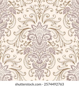 Damask seamless pattern element. Vector classical luxury old fashioned damask ornament, royal victorian seamless texture for wallpapers, textile, wrapping. Vintage exquisite floral baroque template.