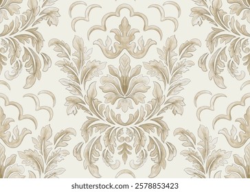 Damask seamless pattern element. Vector classical luxury old fashioned damask ornament, royal victorian seamless texture for wallpapers, textile, wrapping. Vintage exquisite floral baroque template.