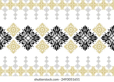 Damask seamless pattern embroidery oriental flora, Aztec geometric art ornament print. Design for carpet, cover wallpaper, wrapping, fabric, clothing, fashion item.