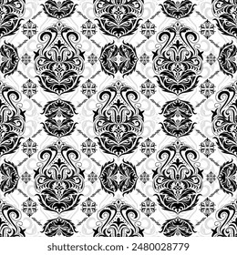 Damask seamless pattern EPS vector, Indian motif flowers,Ikat vintage floral damask ornament,Scandinavian folk style ,abstract paisley embroidery,ethnic traditional design for print,wallpaper,fabric