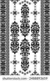 Patrón sin costuras de damasco EPS Vector, Digital marroquí, cuento árabe, patrón islámico, Damasco ikat étnico de paisley y ramas florales decorativas. Fondo de motivo indio, bordado floral para imprimir, tela