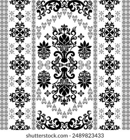 Damast nahtlose Muster EPS Vektorgrafik, Digital Marokkanisch, Arabische Märchen, Islamisches Muster, Damask ikat ethnische von Paisley und dekorative florale Zweige.Indischer Motivhintergrund, florale Stickerei für Druck, Stoff