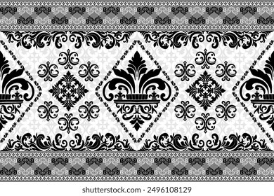 Vector EPS sin patrón de damasco, marroquí digital, cuento árabe, patrón islámico, ikat de damasco étnico de paisley y ramas florales decorativas. Fondo de motivo indio, bordado floral para imprimir, tela