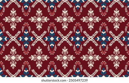 Damask seamless pattern, ethnic pattern.Oriental flora Damask design embroidery, Indian pattern aztec geometric art background. Art ornament print design for carpet,cover wallpaper,wrapping,fabric