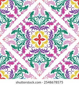 Damask seamless pattern, ethnic pattern.Oriental flora Damask design embroidery, Indian pattern aztec geometric art background. Art ornament print design for carpet,cover wallpaper,wrapping,fabric