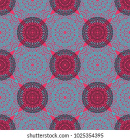Damask Seamless Pattern. Ethnic Rapport for Textile, Fabric, Wallpaper. Seamless Background with Lacy Grid made of Mandalas. Green Orient Texture