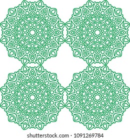 Damask Seamless Pattern. Ethnic Rapport for Textile, Fabric, Wallpaper. Seamless Background with Lacy Grid made of Mandalas. Green Orient Texture