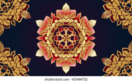 Damask seamless pattern. Fine traditional ornament with oriental golden elements