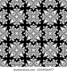 Damask seamless pattern. Fine vector traditional oriental black and white ornament