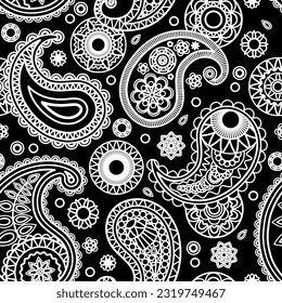 Damask seamless pattern. Fine vector traditional oriental black and white ornament