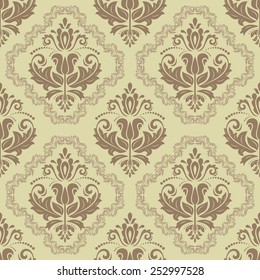 Damask seamless pattern. Fine vector traditional ornament with old brown classic elements