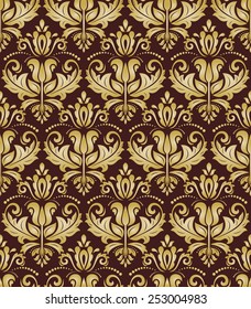 Damask seamless pattern. Fine vector traditional ornament with golden oriental elements