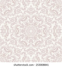 Damask seamless pattern. Fine vector traditional ornament with oriental pink elements