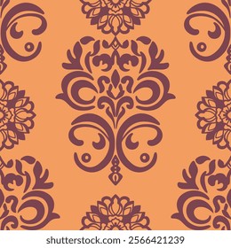 Damask seamless pattern. Fine vector traditional ornament with oriental elements. Repeated designs for wallpaper, branding, web design, invitations, blankets, bedspreads.