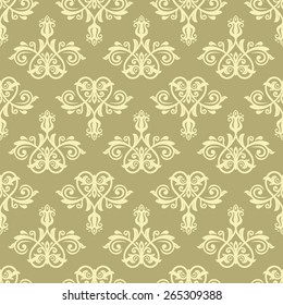 Damask seamless pattern. Fine vector traditional ornament with oriental golden elements