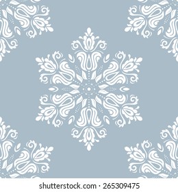 Damask seamless pattern. Fine vector traditional ornament with oriental elements. Blue and white colors