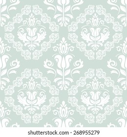 Damask seamless pattern. Fine vector traditional ornament with oriental elements. Blue and white colors