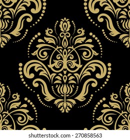 Damask seamless pattern. Fine vector traditional ornament with golden oriental elements
