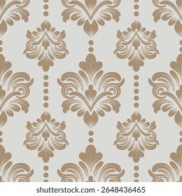 Damask seamless pattern with floral elements, brown and beige color, vintage design, vector illustration elegant for textile, wall paper, bedding, curtains, cushion cover, rug, upholstery fabric