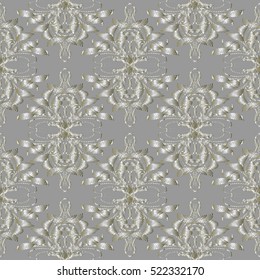 Damask seamless pattern. Floral light vector background wallpaper  with 3d vintage decorative damask flowers leaves and ornaments. Floral grunge texture with effect of embroidery. 