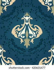 Damask seamless pattern from floral and swirl elements. Vector illustration.