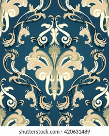 Damask seamless pattern from floral and swirl elements. Vector illustration.