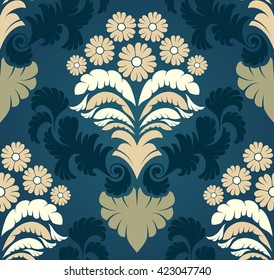 Damask seamless pattern from floral and swirl elements. Vector illustration.