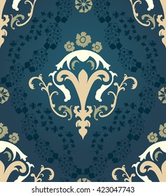 Damask seamless pattern from floral and swirl elements. Vector illustration.