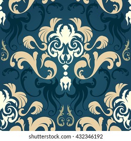 Damask seamless pattern from floral and swirl elements. Vector illustration.