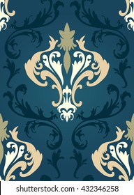 Damask seamless pattern from floral and swirl elements. Vector illustration.