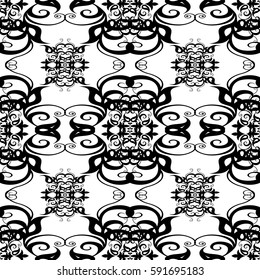 Damask seamless pattern. Floral  wallpaper illustration with vintage black paisley flowers, leaves and antique ornaments on the white  background. Luxury vector isolated  texture for fabric, textile.