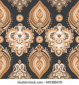 Patrón sin costuras de Damasco con flores de estilo indio. Papel tapiz vectorial floral