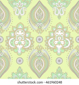 Damask seamless pattern with flowers in Indian style. Floral vector wallpaper