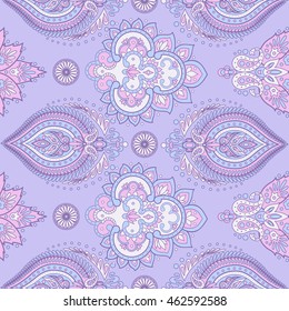 Damask seamless pattern with flowers in Indian style. Floral vector wallpaper
