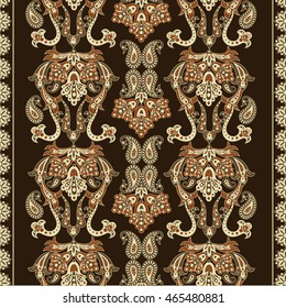 Damask seamless pattern with flowers in Indian style. Floral vector wallpaper