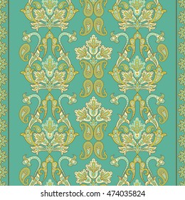 Damask seamless pattern with flowers in Indian style. Floral vector wallpaper