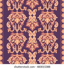 Damask seamless pattern with flowers in Indian style. Floral vector wallpaper