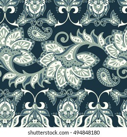 Damask seamless pattern with flowers in Indian style. Floral vector wallpaper