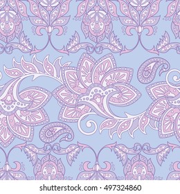 Damask seamless pattern with flowers in Indian style. Floral vector wallpaper