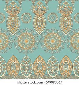 Damask seamless pattern with flowers in Indian style. Floral vector wallpaper