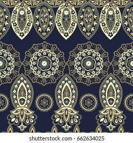 Damask seamless pattern with flowers in Indian style. Floral vector wallpaper