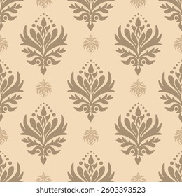 Damask seamless pattern with gold and brown floral, vector illustration elegant for textile, wall paper, bedding, curtains, cushion, wrapping, scarf, luxury style, vintage, decoration, interior