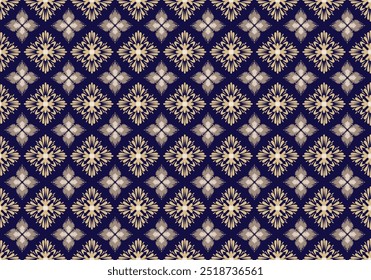  Padrão sem emenda Damask com padrão de tecido de ouro e fundo azul marinho