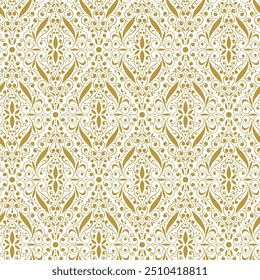 Damask seamless pattern. Golden and white texture. Vector illustration. Wrapping paper, textiles. Nice background