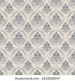 Damask seamless pattern with gray floral elements, vintage design, vector illustration elegant for textile, wall paper, bedding, curtains, rug, cushion cover, wrapping, upholstery fabric, scarf