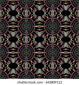 Damask seamless pattern in green and blue colors. Vector illustration.
