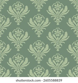 Damask seamless pattern with Green flowers and background, vector illustration elegant for textile, wall paper, bedding, wrapping, curtains, cushion, scarf, rug, vintage, luxury design, decoration